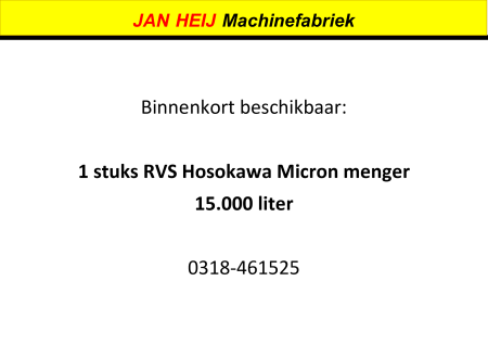 Gebruikte Hosokawa Micron conische menger 15.000 liter RVS